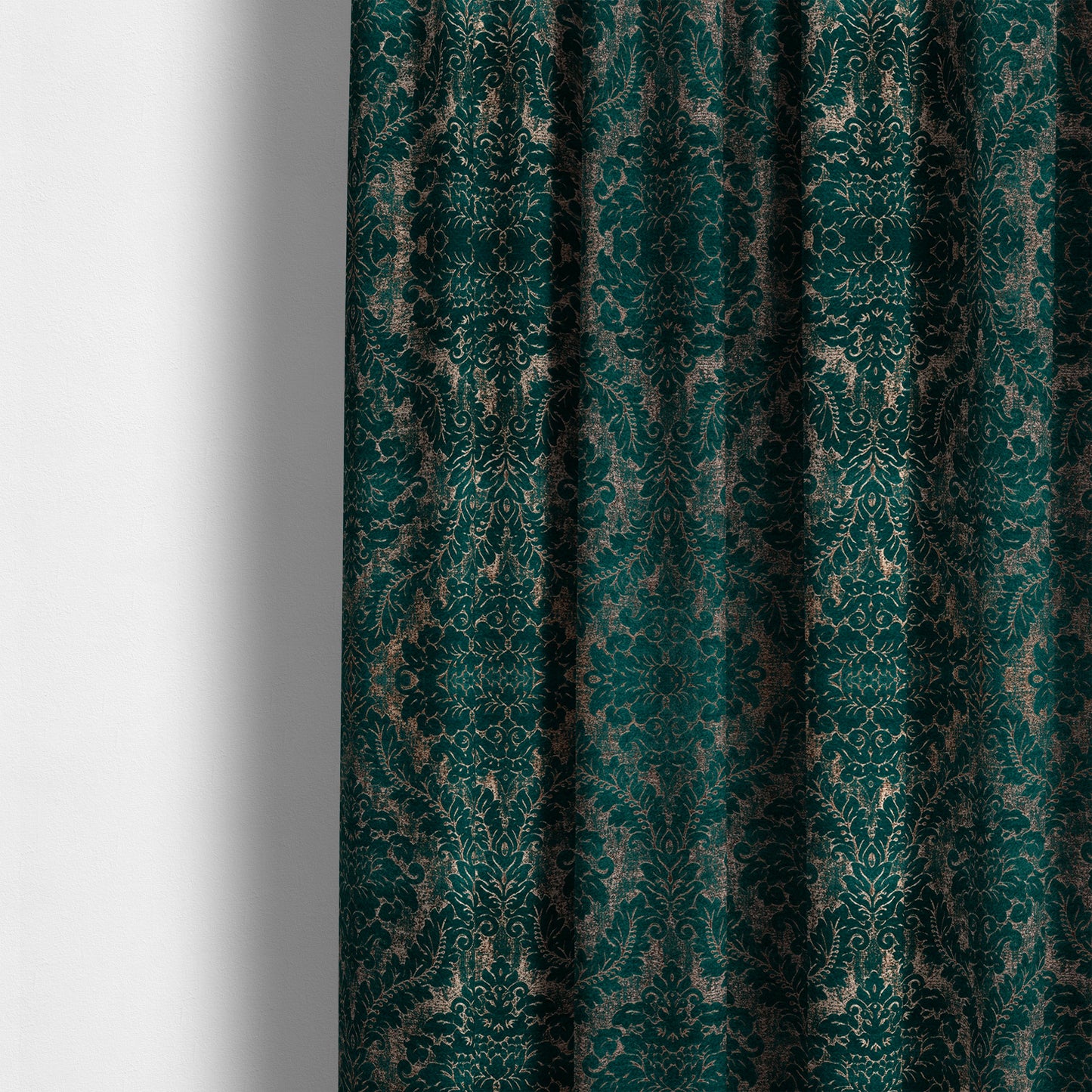 Kimberley Damask Pattern Soft Chenille Upholstery Fabric In Teal Colour CTR-1164 - Made To Measure Curtains