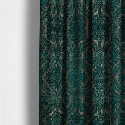 Kimberley Damask Pattern Soft Chenille Upholstery Fabric In Teal Colour CTR-1164 - Made To Measure Curtains