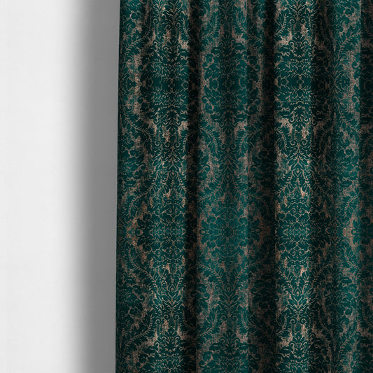 Kimberley Damask Pattern Soft Chenille Upholstery Fabric In Teal Colour CTR-1164 - Made To Measure Curtains