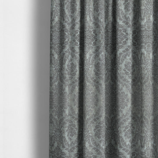 Kimberley Damask Pattern Soft Chenille Upholstery Fabric In Silver Colour CTR-1167 - Made To Measure Curtains