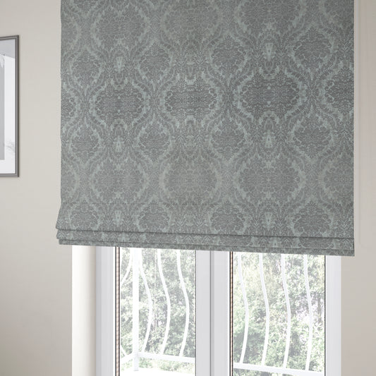 Kimberley Damask Pattern Soft Chenille Upholstery Fabric In Silver Colour CTR-1167 - Roman Blinds