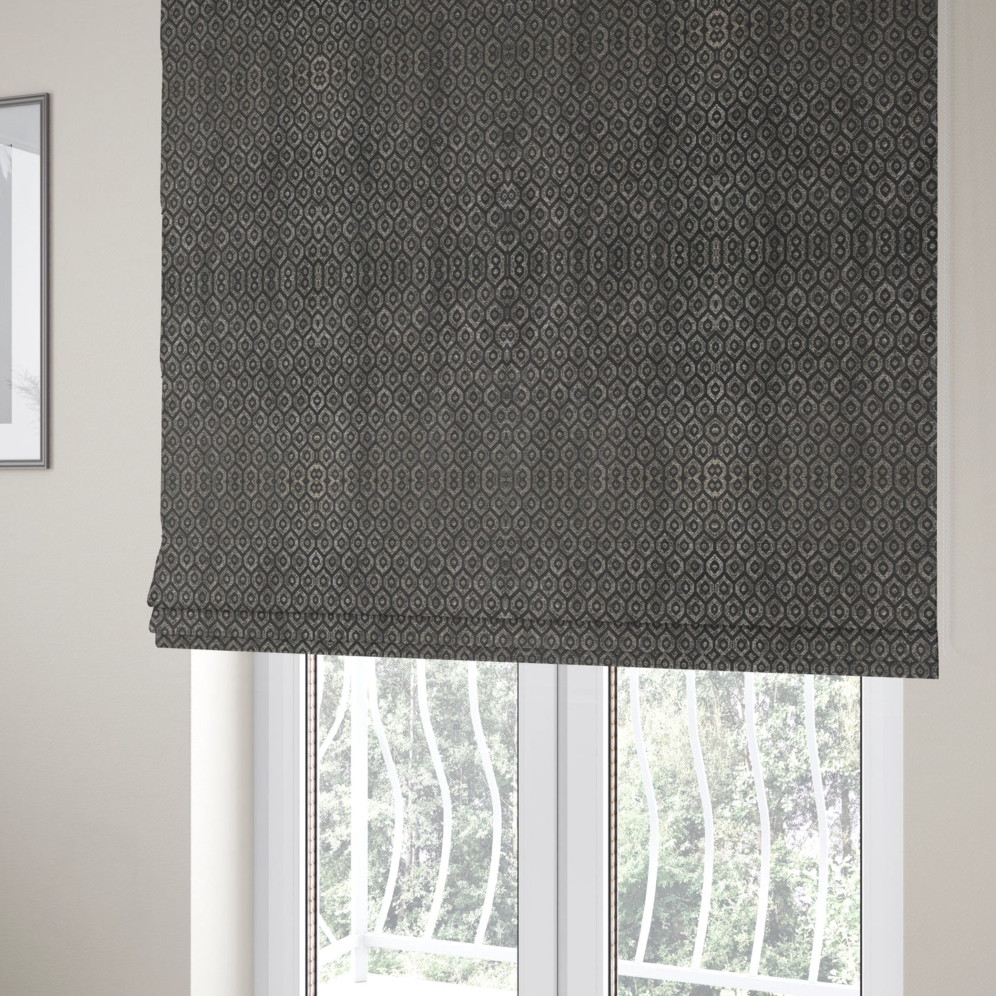 Kimberley Geometric Pattern Soft Chenille Upholstery Fabric In Grey Colour CTR-1168 - Roman Blinds