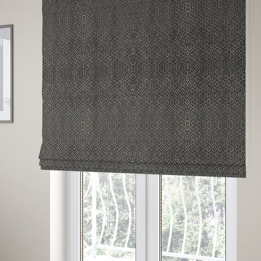 Kimberley Geometric Pattern Soft Chenille Upholstery Fabric In Grey Colour CTR-1168 - Roman Blinds