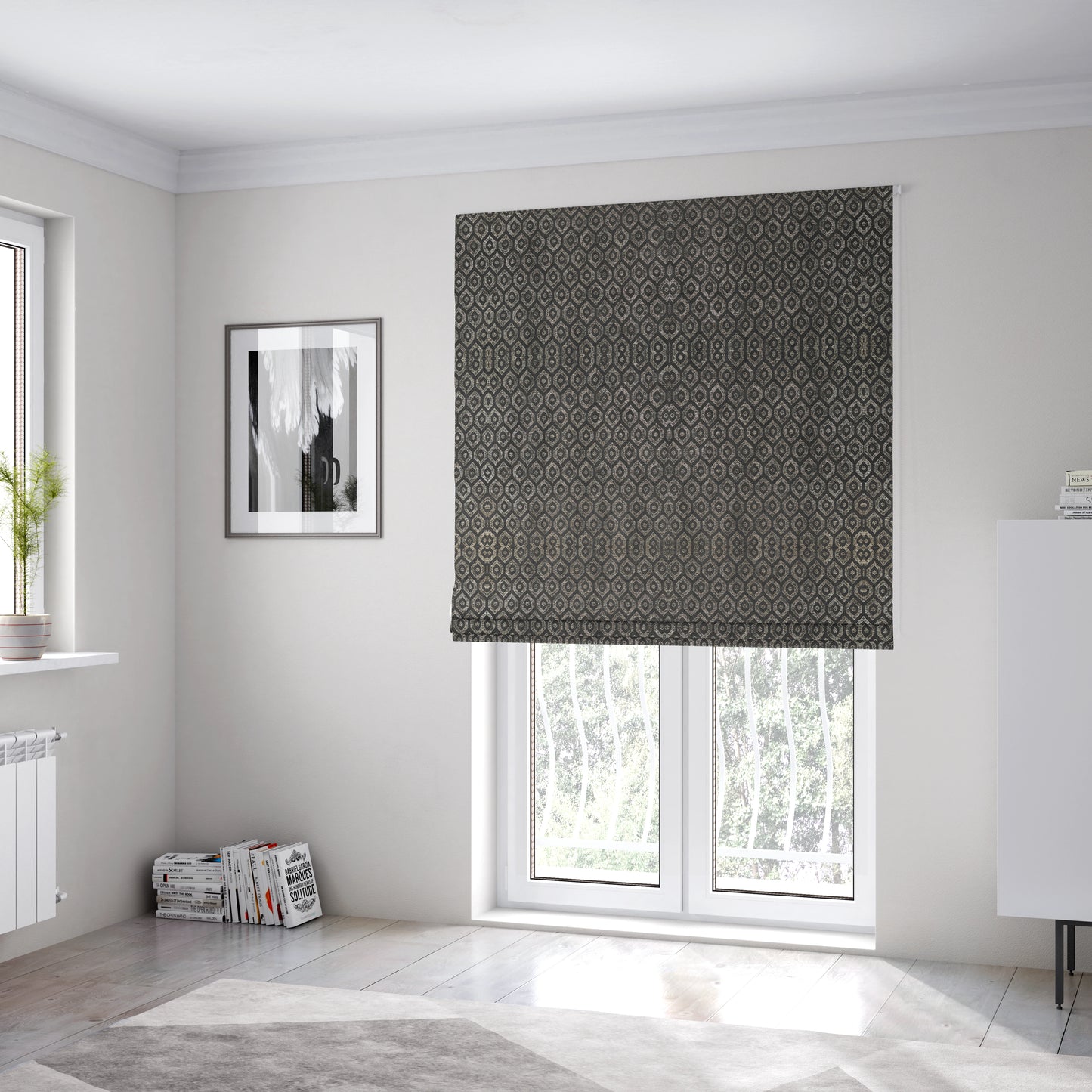 Kimberley Geometric Pattern Soft Chenille Upholstery Fabric In Grey Colour CTR-1168 - Roman Blinds