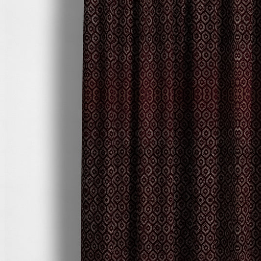 Kimberley Geometric Pattern Soft Chenille Upholstery Fabric In Maroon Red Colour CTR-1169 - Made To Measure Curtains