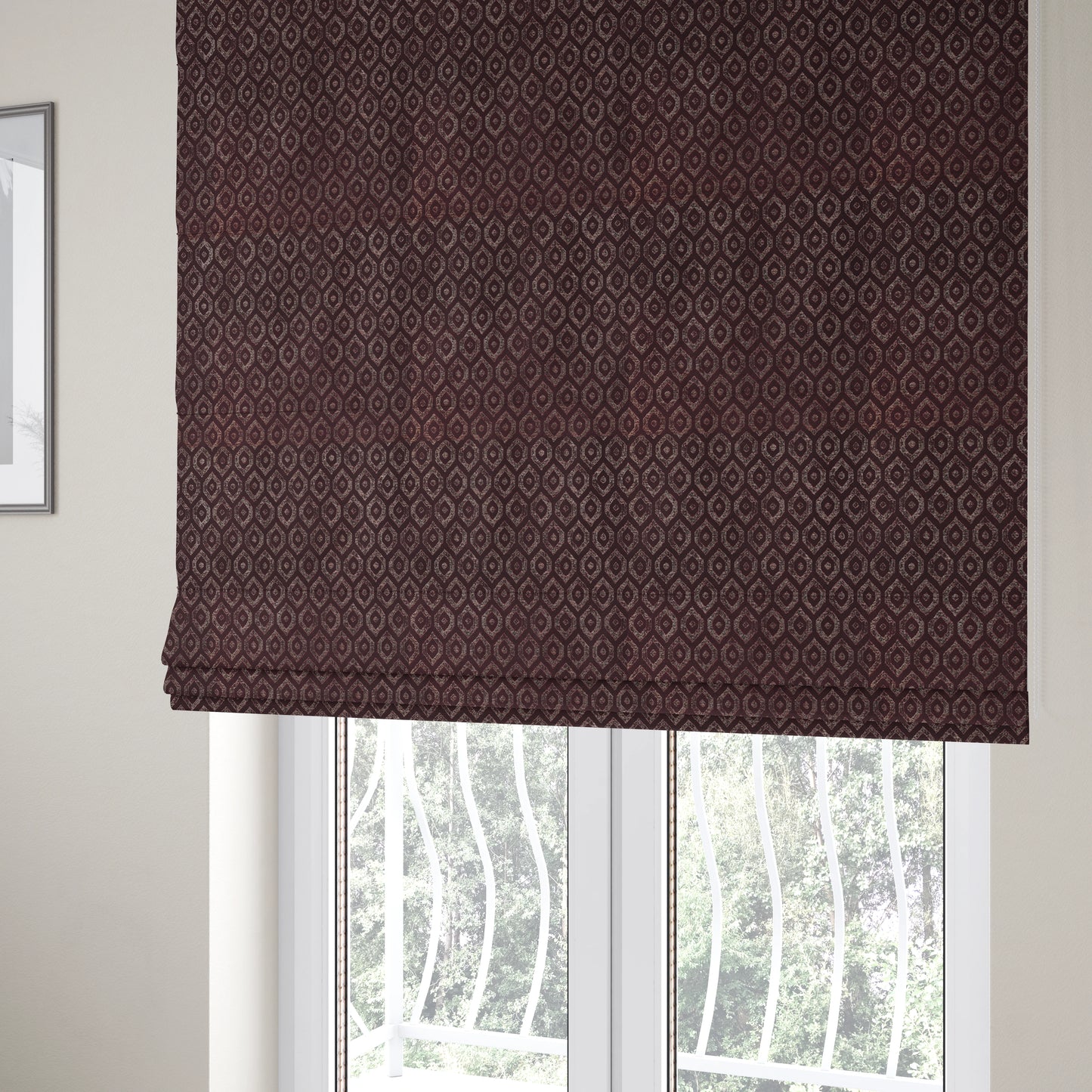 Kimberley Geometric Pattern Soft Chenille Upholstery Fabric In Maroon Red Colour CTR-1169 - Roman Blinds