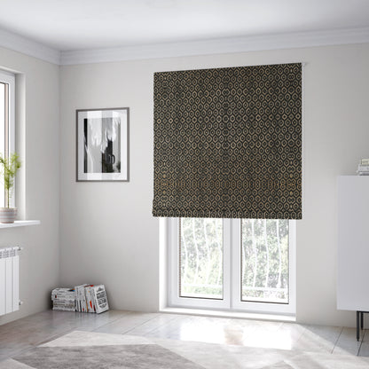 Kimberley Geometric Pattern Soft Chenille Upholstery Fabric In Black Colour CTR-1170 - Roman Blinds