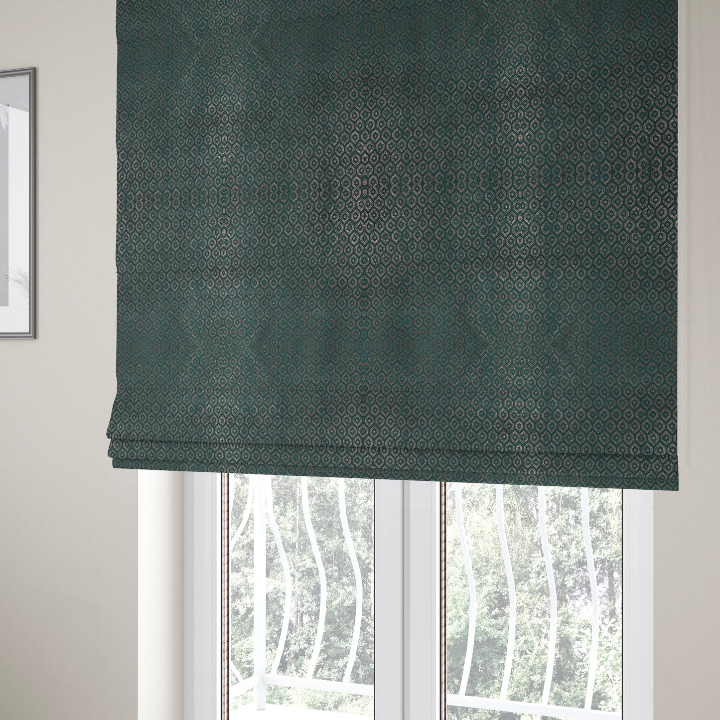 Kimberley Geometric Pattern Soft Chenille Upholstery Fabric In Teal Colour CTR-1171 - Roman Blinds