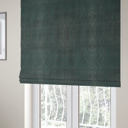 Kimberley Geometric Pattern Soft Chenille Upholstery Fabric In Teal Colour CTR-1171 - Roman Blinds