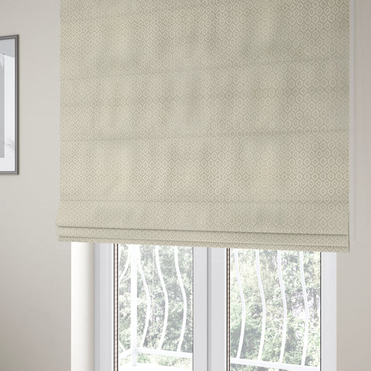 Kimberley Geometric Pattern Soft Chenille Upholstery Fabric In Cream Colour CTR-1172 - Roman Blinds