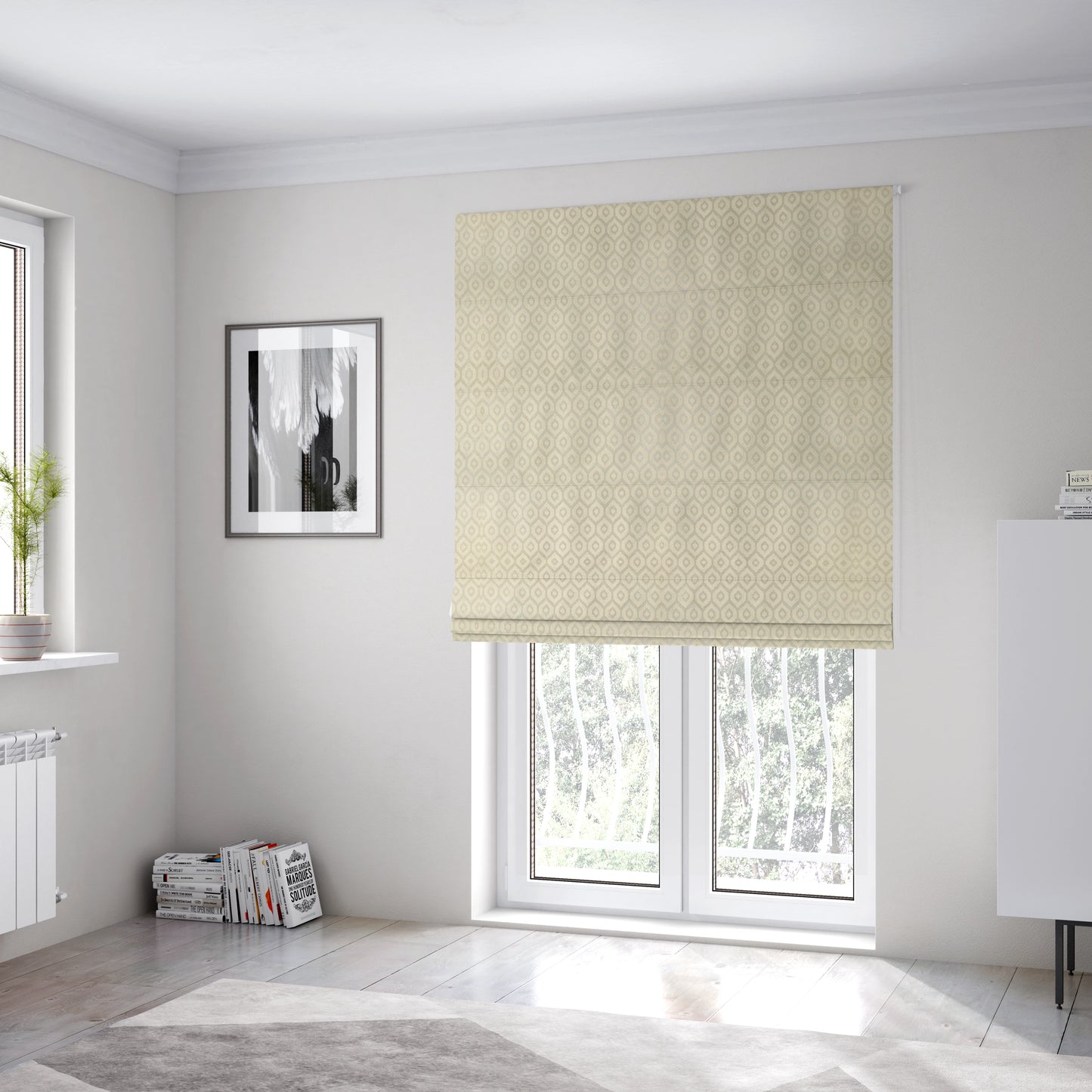 Kimberley Geometric Pattern Soft Chenille Upholstery Fabric In Cream Colour CTR-1172 - Roman Blinds