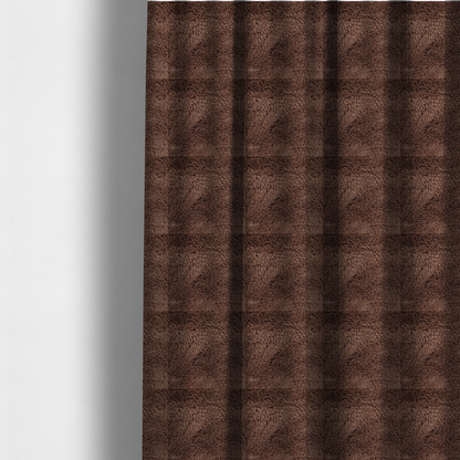 The fabric used to create these made-to-measure curtains is a deep, rich chocolate brown, high-pile faux fur fabric. It has a dense, luxurious texture with soft, tousled fibres that give it a warm and cosy shag-like appearance.