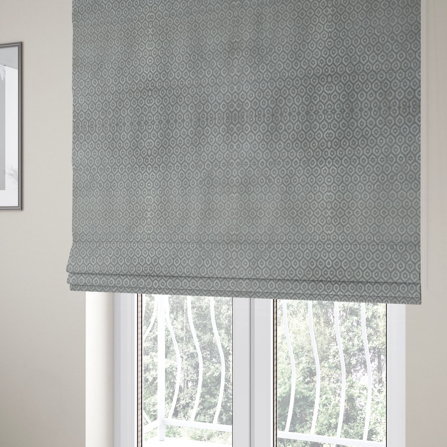 Kimberley Geometric Pattern Soft Chenille Upholstery Fabric In Silver Colour CTR-1174 - Roman Blinds