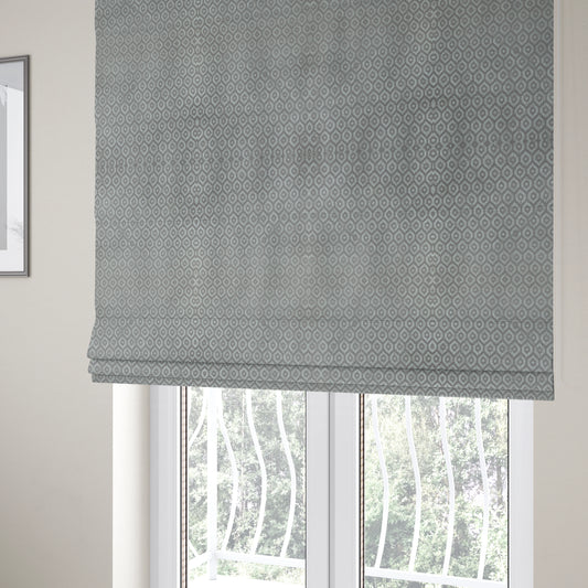 Kimberley Geometric Pattern Soft Chenille Upholstery Fabric In Silver Colour CTR-1174 - Roman Blinds