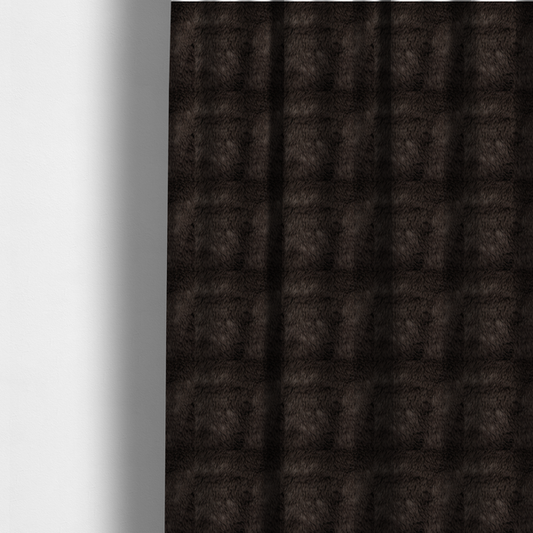 The fabric used to create these made-to-measure curtains is a deep, dark espresso or near-black, high-pile faux fur fabric. It displays a dense, luxurious texture with soft, slightly tousled fibres that create a cosy, sophisticated shag-like appearance.