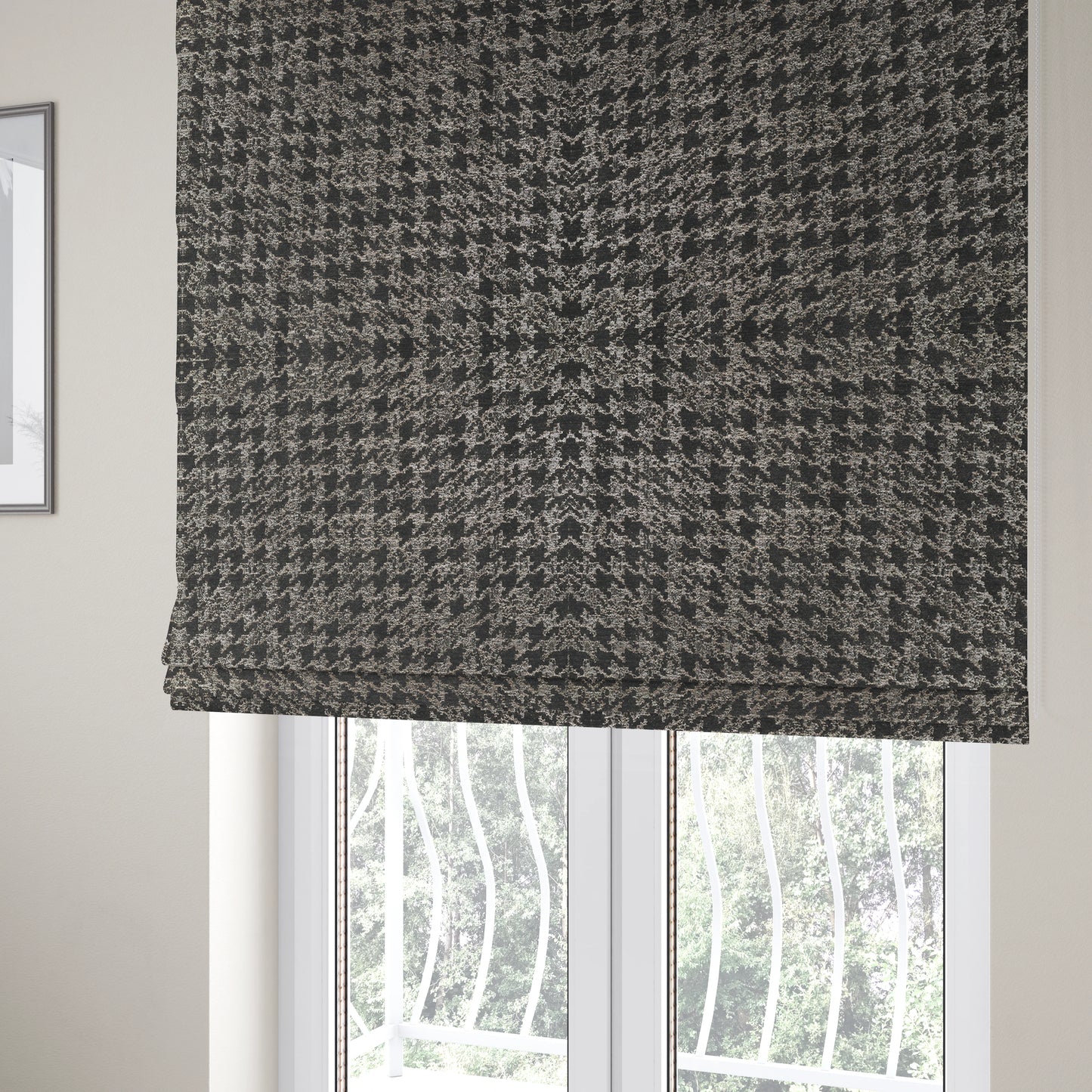 Kimberley Houndstooth Pattern Soft Chenille Upholstery Fabric In Grey Colour CTR-1175 - Roman Blinds