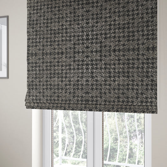 Kimberley Houndstooth Pattern Soft Chenille Upholstery Fabric In Grey Colour CTR-1175 - Roman Blinds