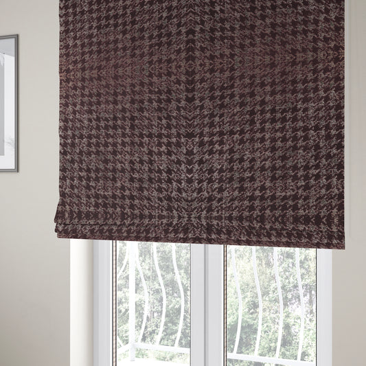 Kimberley Houndstooth Pattern Soft Chenille Upholstery Fabric In Maroon Red Colour CTR-1176 - Roman Blinds