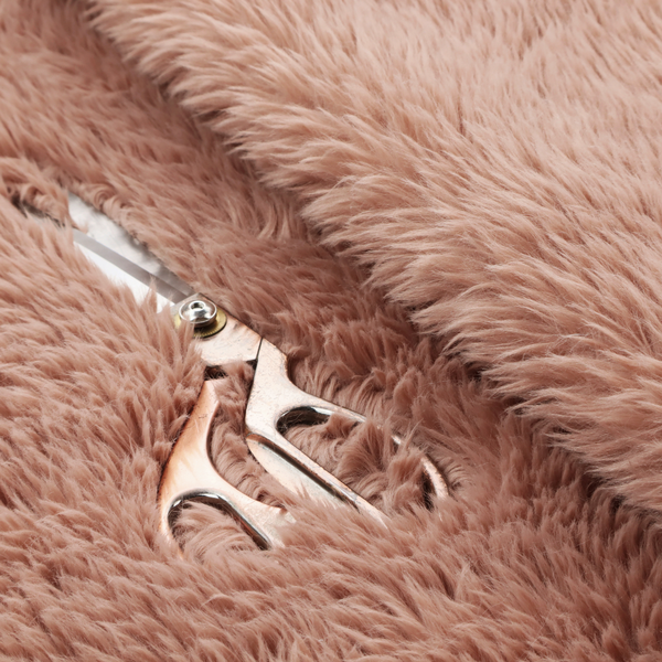 A dusty rose or soft mauve, high-pile faux fur fabric. It features a dense, luxurious texture with soft, tousled fibres that create a cosy, shag-like appearance.