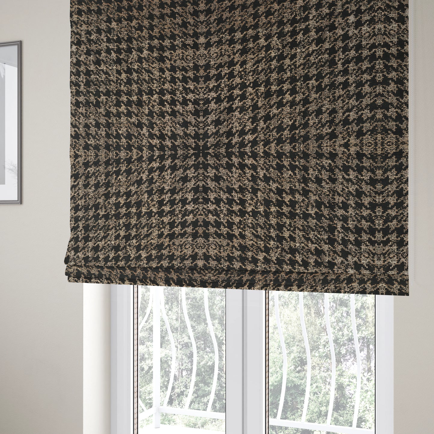 Kimberley Houndstooth Pattern Soft Chenille Upholstery Fabric In Black Colour CTR-1177 - Roman Blinds