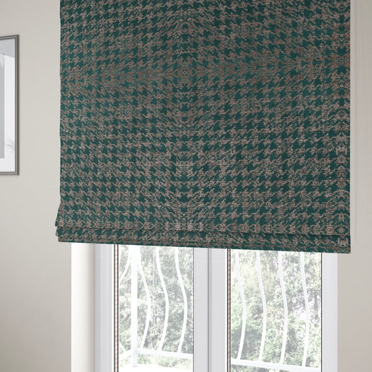 Kimberley Houndstooth Pattern Soft Chenille Upholstery Fabric In Teal Colour CTR-1178 - Roman Blinds