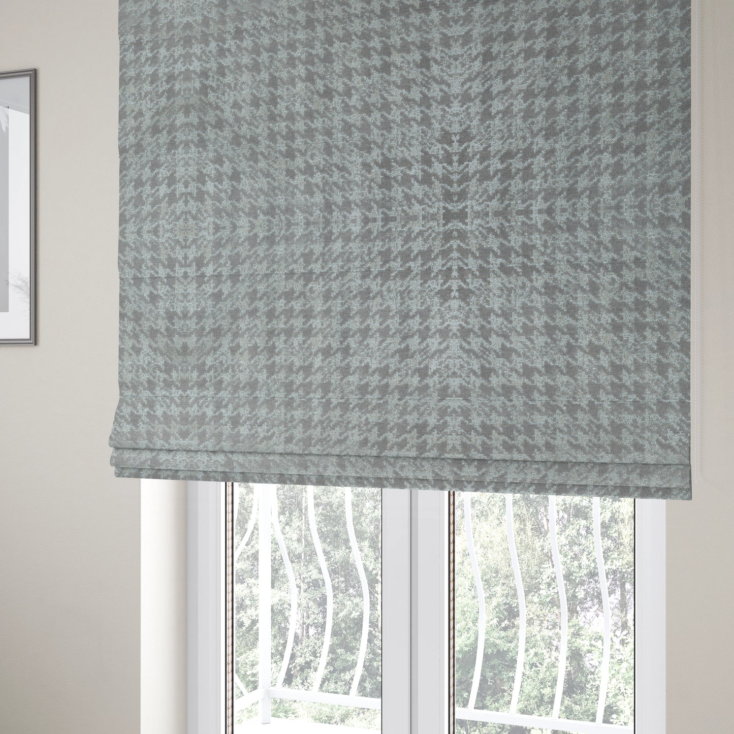 Kimberley Houndstooth Pattern Soft Chenille Upholstery Fabric In Silver Colour CTR-1181 - Roman Blinds