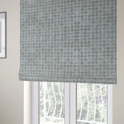 Kimberley Houndstooth Pattern Soft Chenille Upholstery Fabric In Silver Colour CTR-1181 - Roman Blinds