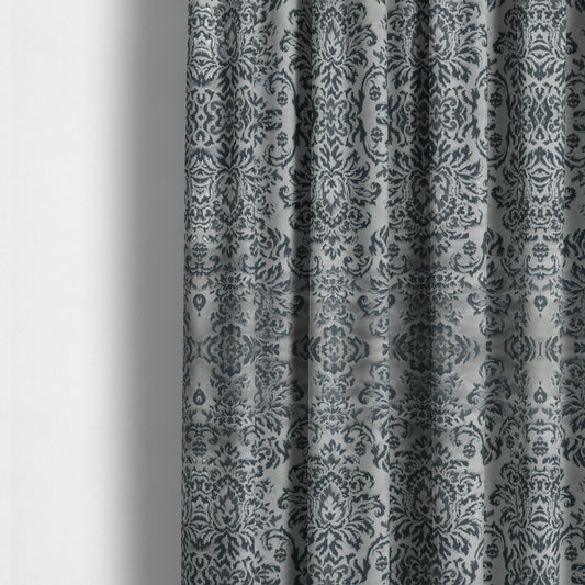 Nile Damask Pattern Metallic Tones Silver Grey Upholstery Fabric CTR-1193 - Made To Measure Curtains