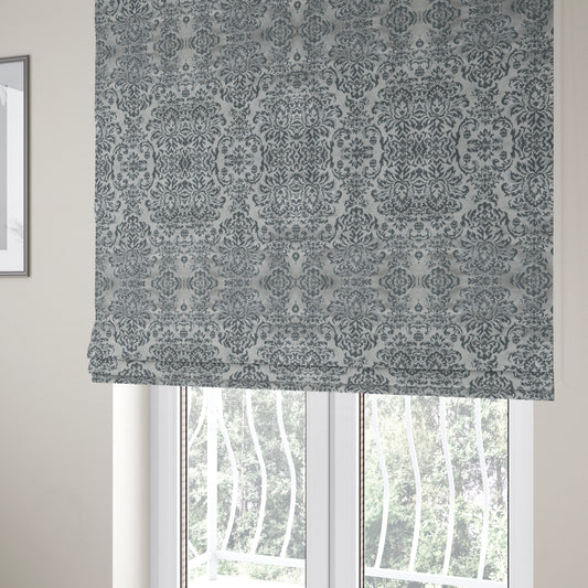 Nile Damask Pattern Metallic Tones Silver Grey Upholstery Fabric CTR-1193 - Roman Blinds