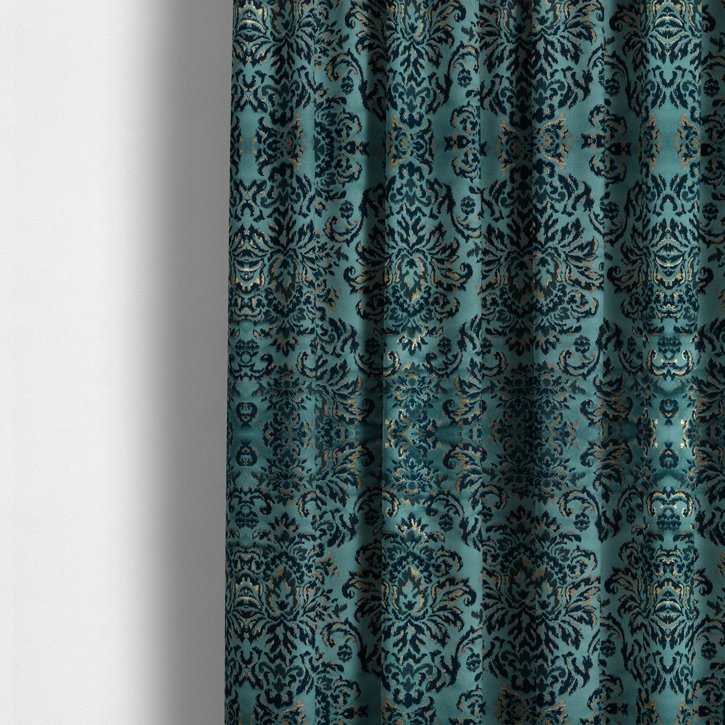 Nile Damask Pattern Metallic Tones Blue Gold Upholstery Fabric CTR-1194 - Made To Measure Curtains