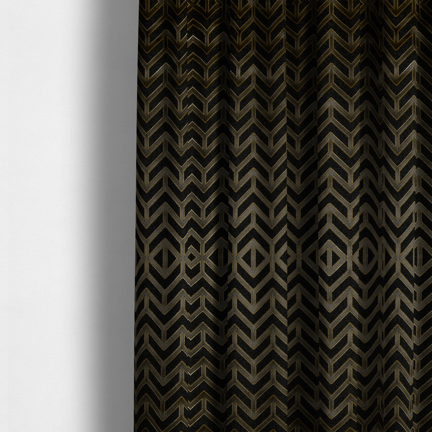 Nile Chevron Pattern Metallic Tones Black Grey Gold Upholstery Fabric CTR-1195 - Made To Measure Curtains