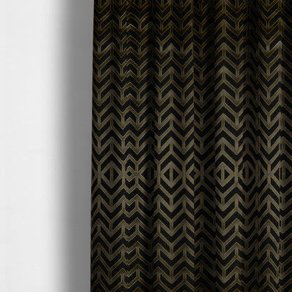 Nile Chevron Pattern Metallic Tones Black Grey Gold Upholstery Fabric CTR-1195 - Made To Measure Curtains