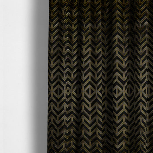 Nile Chevron Pattern Metallic Tones Black Grey Gold Upholstery Fabric CTR-1195 - Made To Measure Curtains