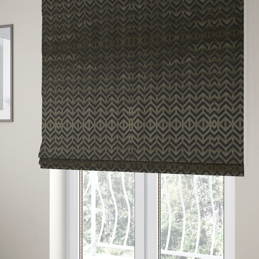 Nile Chevron Pattern Metallic Tones Black Grey Gold Upholstery Fabric CTR-1195 - Roman Blinds