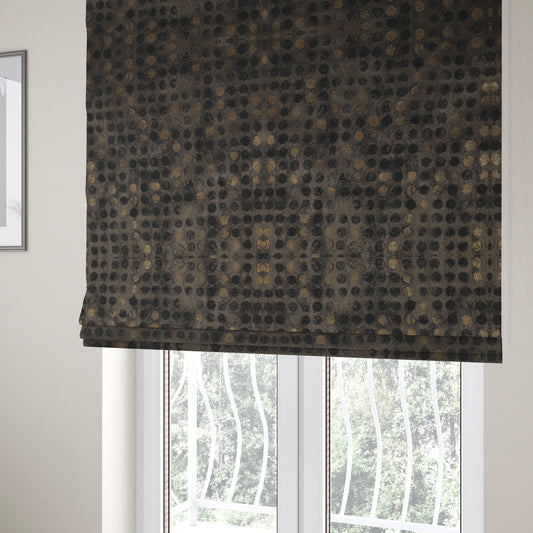 Nile Spotted Pattern Metallic Tones Black Grey Gold Upholstery Fabric CTR-1196 - Roman Blinds