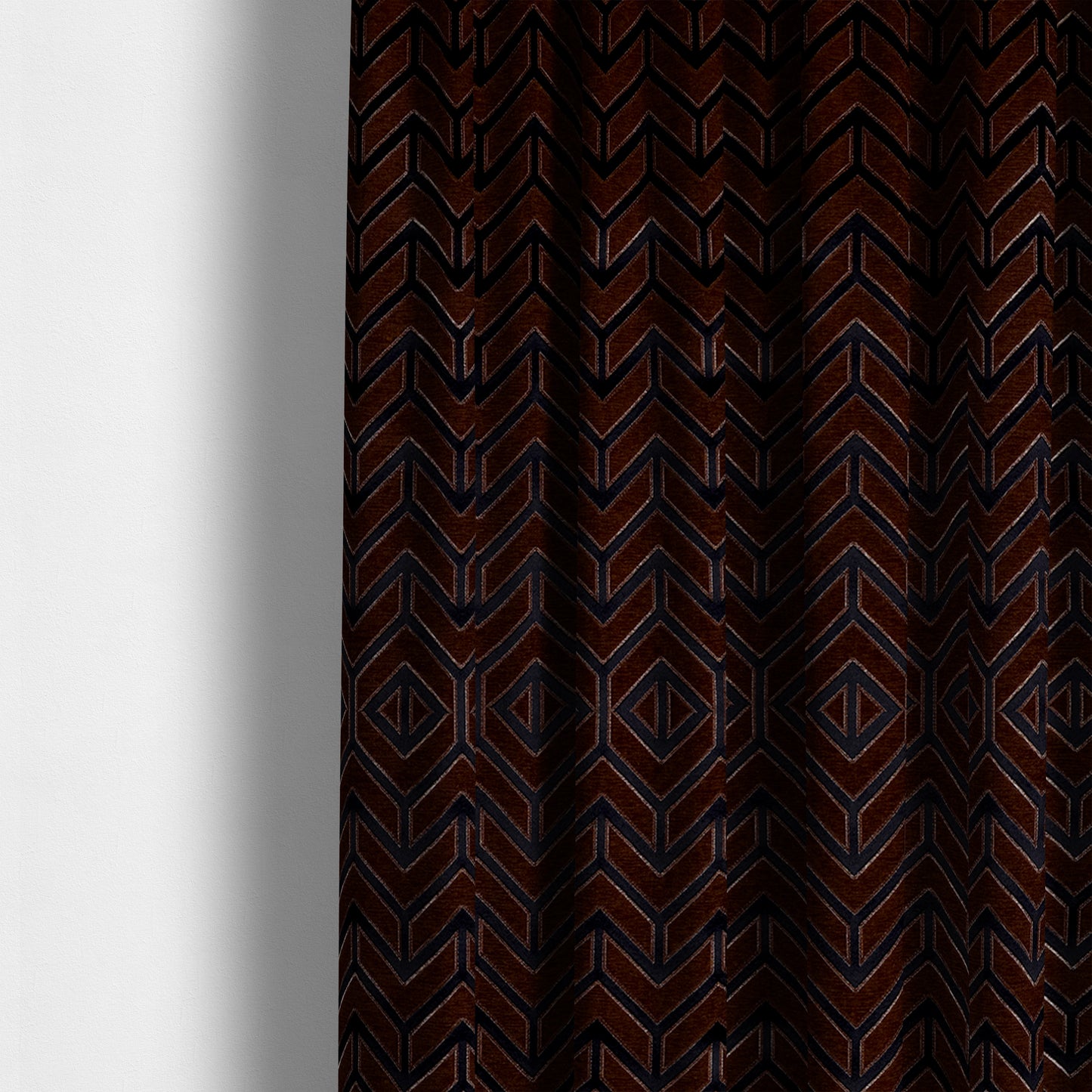 Nile Chevron Pattern Metallic Tones Navy Blue Orange Upholstery Fabric CTR-1197 - Made To Measure Curtains