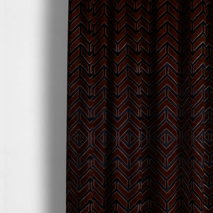 Nile Chevron Pattern Metallic Tones Navy Blue Orange Upholstery Fabric CTR-1197 - Made To Measure Curtains