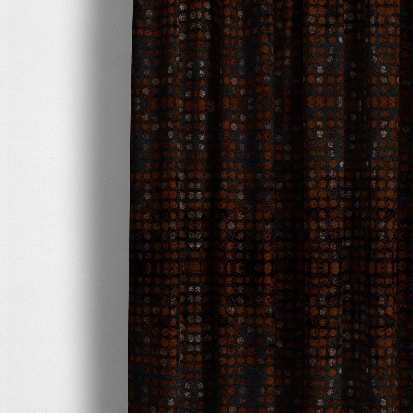 Nile Spotted Pattern Metallic Tones Navy Blue Orange Upholstery Fabric CTR-1198 - Made To Measure Curtains