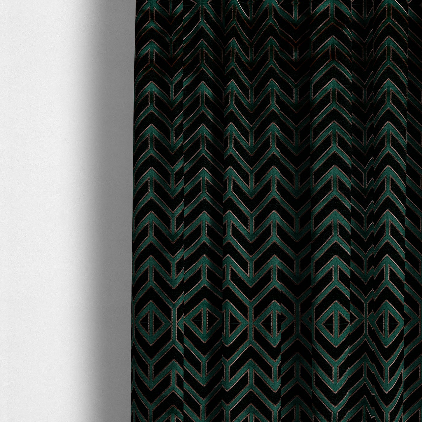 Nile Chevron Pattern Metallic Tones Green Gold Upholstery Fabric CTR-1199 - Made To Measure Curtains