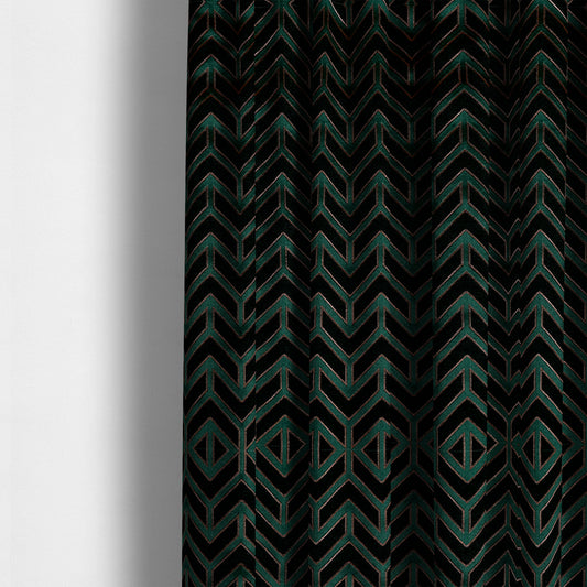 Nile Chevron Pattern Metallic Tones Green Gold Upholstery Fabric CTR-1199 - Made To Measure Curtains