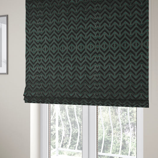 Nile Chevron Pattern Metallic Tones Green Gold Upholstery Fabric CTR-1199 - Roman Blinds