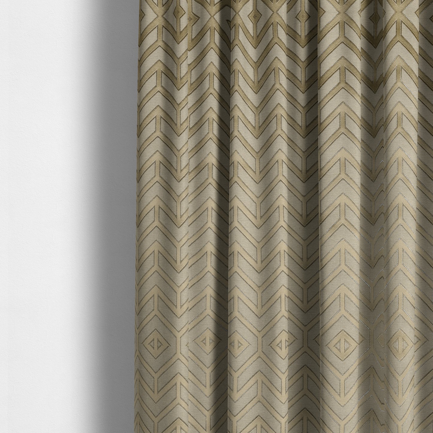 Nile Chevron Pattern Metallic Tones Cream Gold Upholstery Fabric CTR-1201 - Made To Measure Curtains