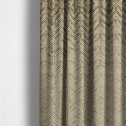 Nile Chevron Pattern Metallic Tones Cream Gold Upholstery Fabric CTR-1201 - Made To Measure Curtains