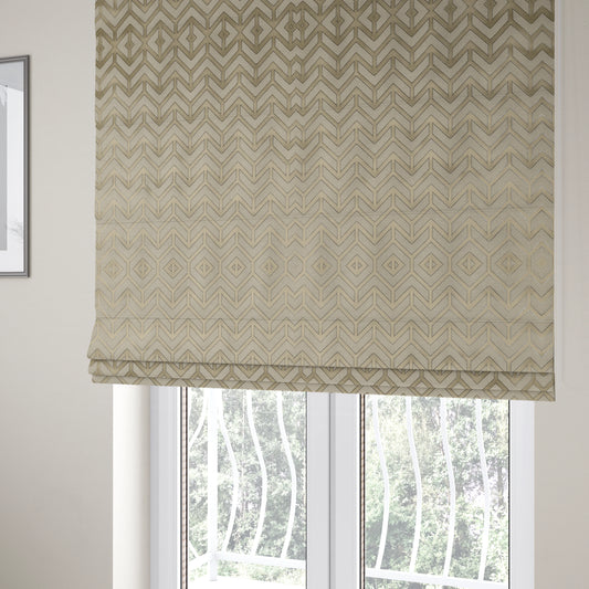 Nile Chevron Pattern Metallic Tones Cream Gold Upholstery Fabric CTR-1201 - Roman Blinds