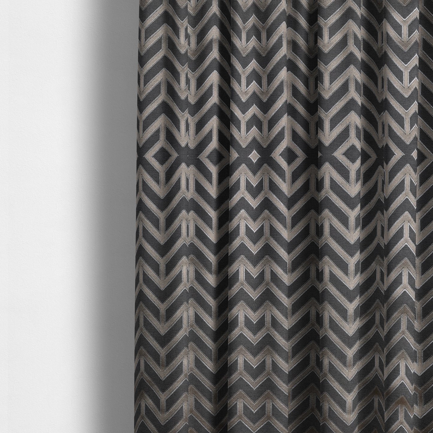 Nile Chevron Pattern Metallic Tones Silver Grey Upholstery Fabric CTR-1203 - Made To Measure Curtains