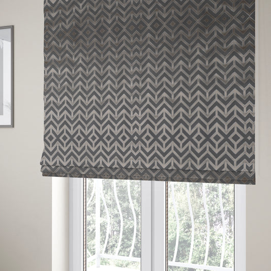 Nile Chevron Pattern Metallic Tones Silver Grey Upholstery Fabric CTR-1203 - Roman Blinds