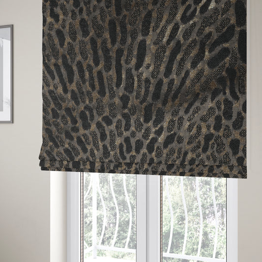 Nile Animal Print Pattern Metallic Tones Black Grey Gold Upholstery Fabric CTR-1207 - Roman Blinds