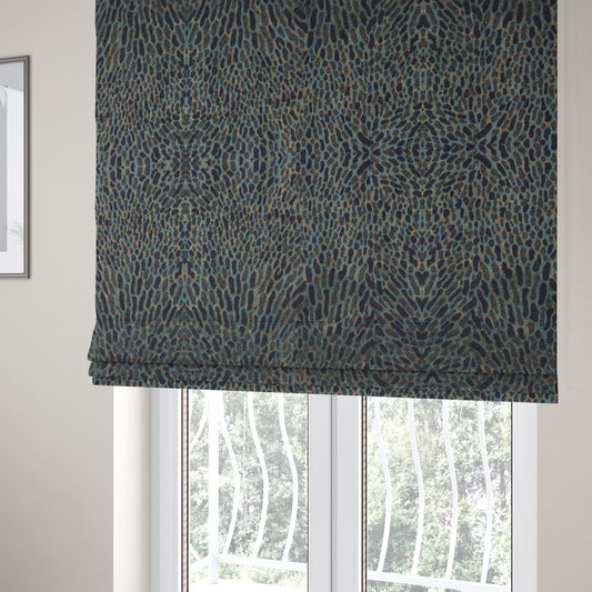 Nile Animal Print Pattern Metallic Tones Navy Blue Gold Upholstery Fabric CTR-1212 - Roman Blinds