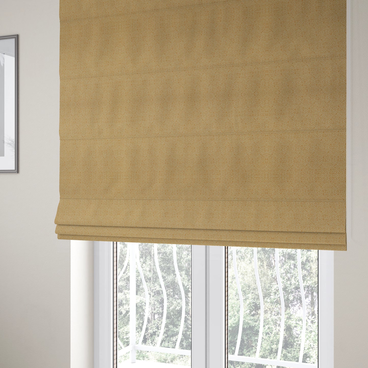 Sahara Geometric Pattern Chenille Material In Yellow Upholstery Fabric CTR-1218 - Roman Blinds