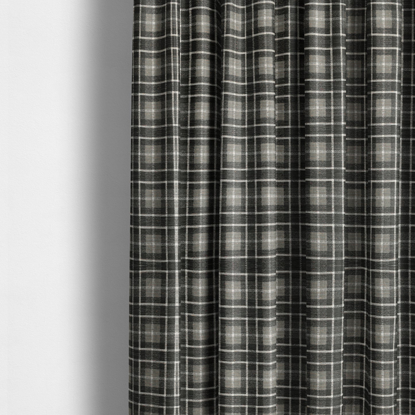 Ketu Collection Of Woven Chenille Checked Tartan Black Grey Colour Furnishing Fabrics CTR-122 - Made To Measure Curtains